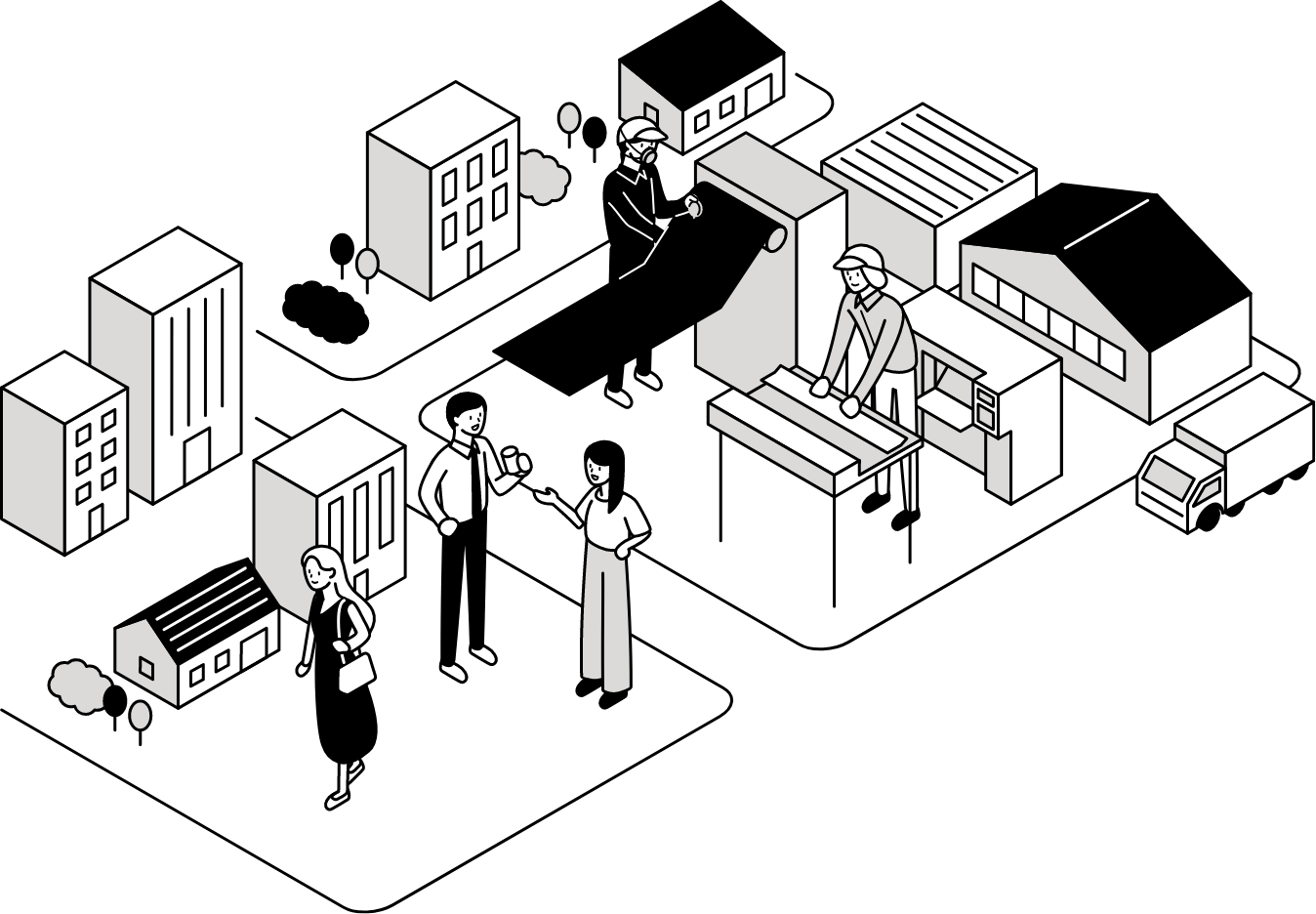 暮らしている人々のイラスト