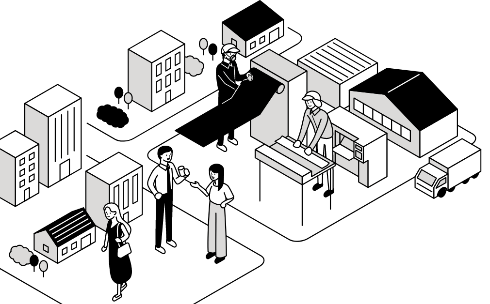 暮らしている人々のイラスト
